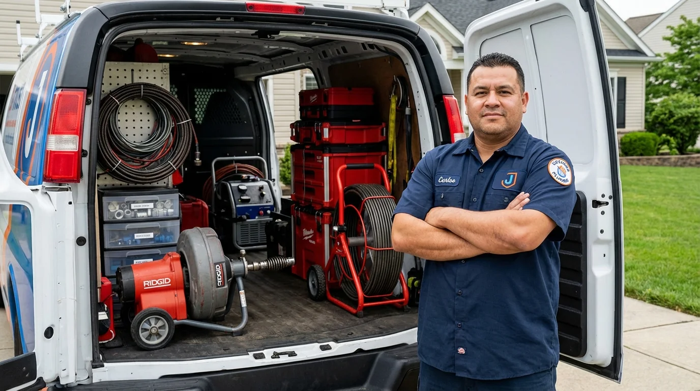 Professional drain cleaning equipment and Johns Plumbing LLC plumber in Coosada