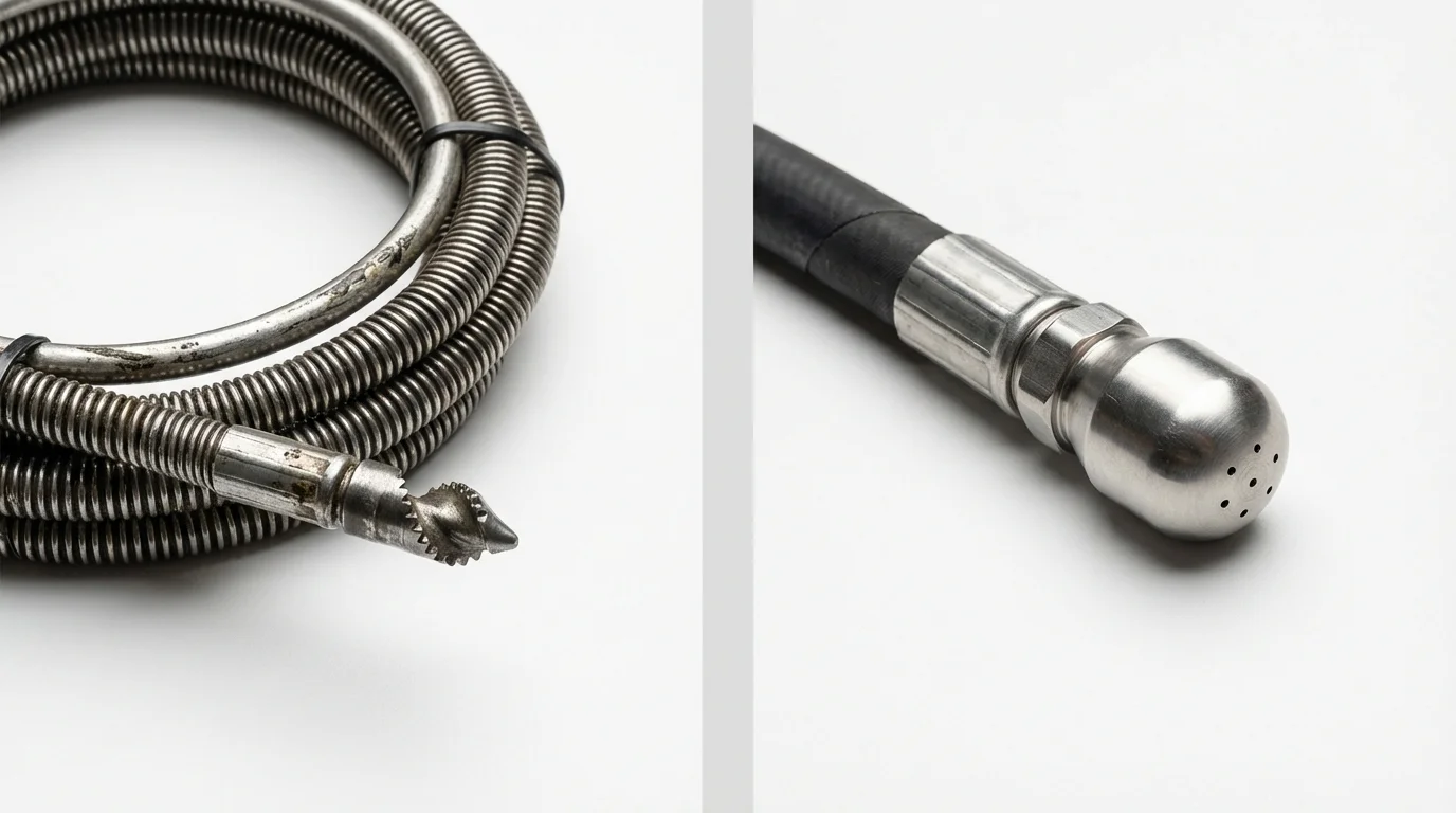 Drain snake cable and hydro jetting nozzle used for drain cleaning in Coosada, AL