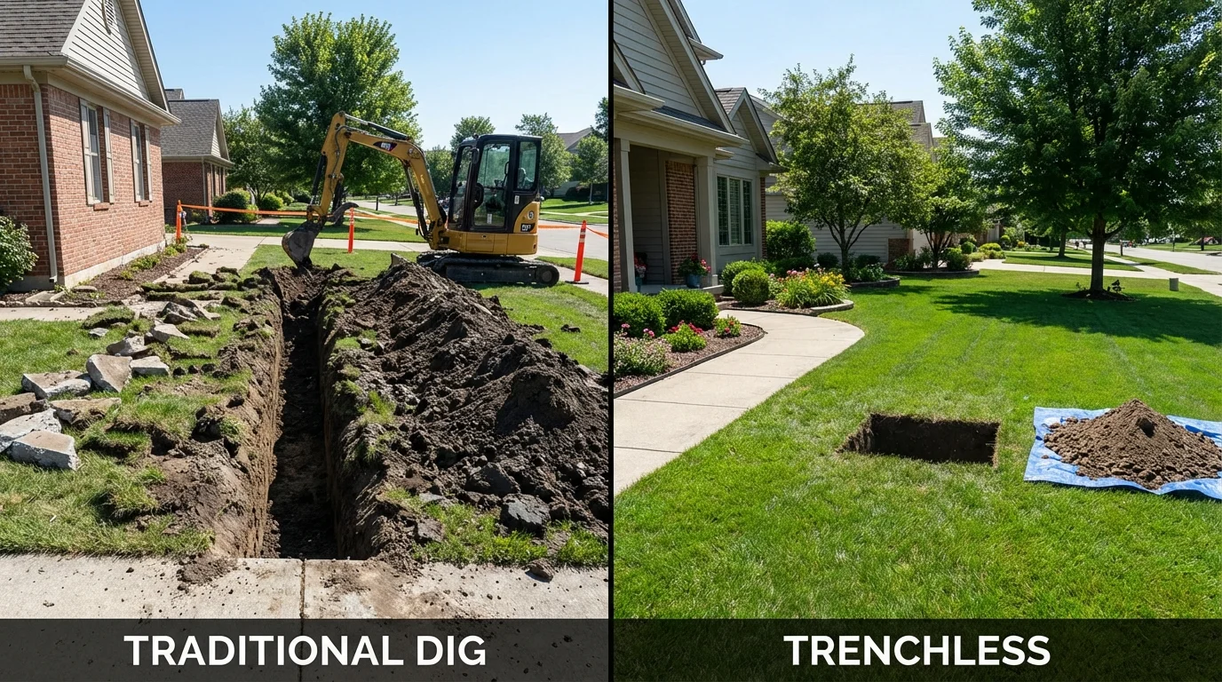 Trenchless sewer repair with minimal yard damage versus traditional excavation in Coosada, AL